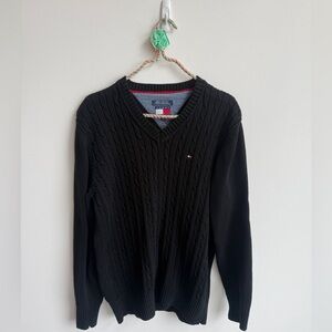 Vintage black Tommy Hilfiger cotton cable knit v neck sweater 
Large